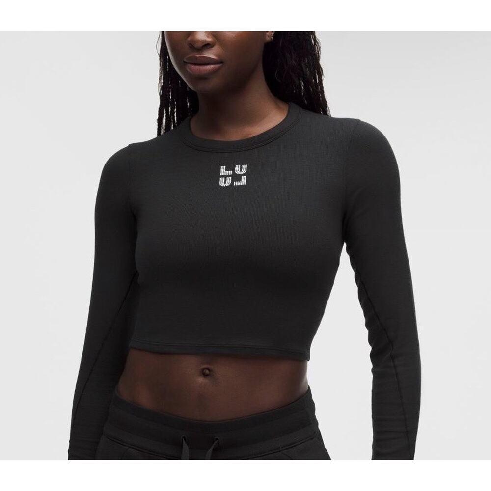 Lululemon Black Hold Tight Jeweled Long Sleeve Cropped Top Size 12 NWT